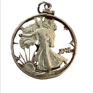 Vintage 1943 Sterling Silver 925 Liberty dollar necklace pendant coin